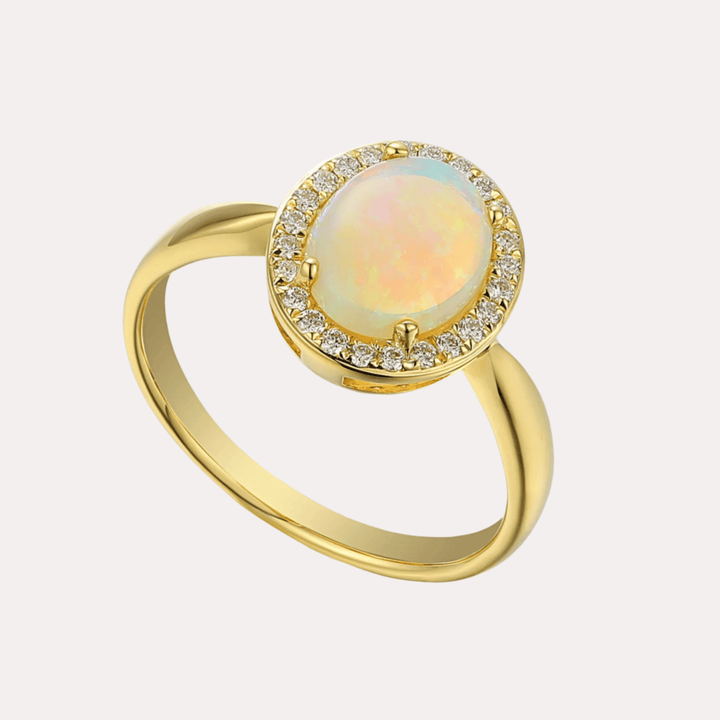 Oval Opal & Diamond Grain Set Halo Ring - The Jewelyst. - Oval Opal & Diamond Grain Set Halo Ring