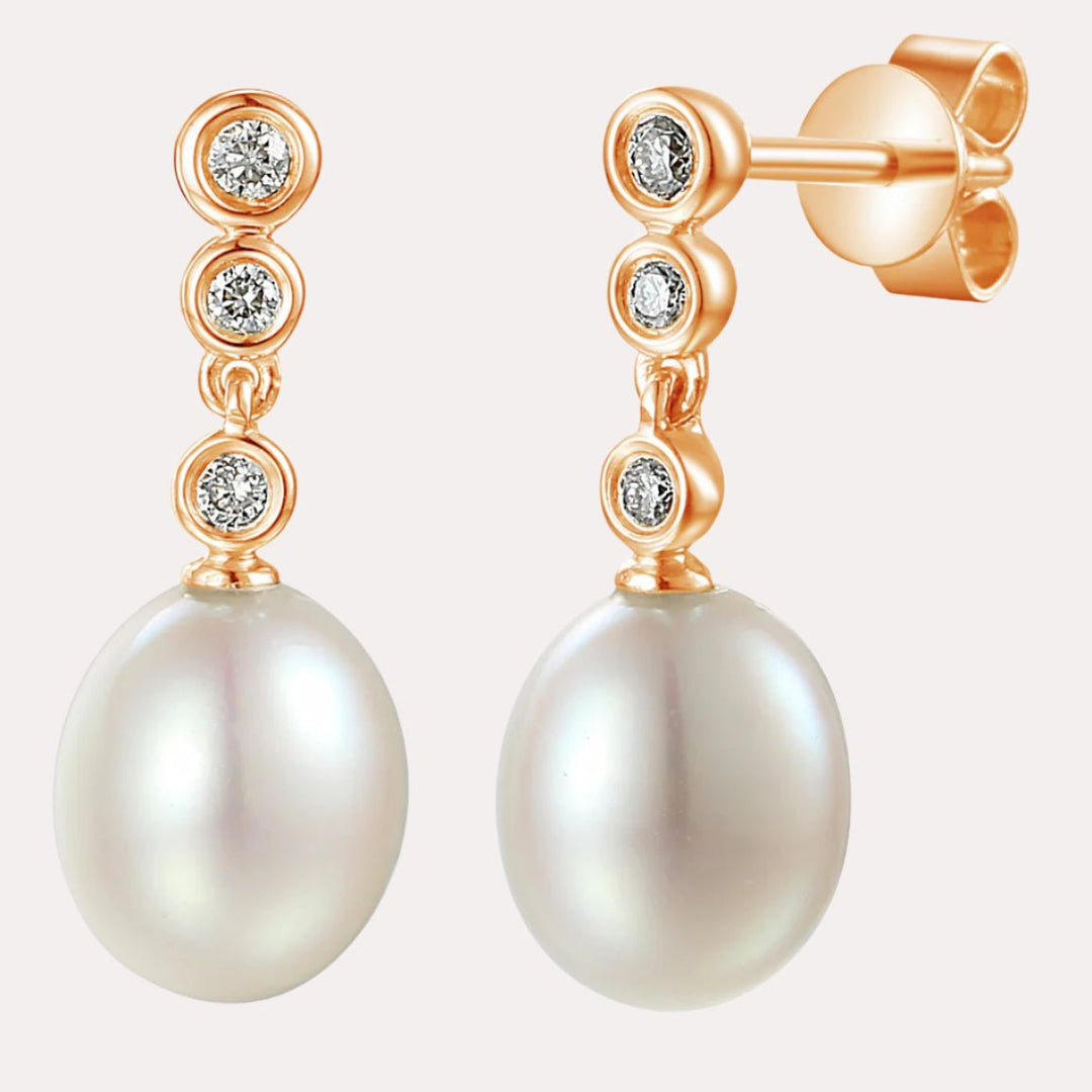 Oval Pearl Bubble Diamond Drop Earrings In 18K Gold - The Jewelyst. - Oval Pearl Bubble Diamond Drop Earrings In 18K Gold