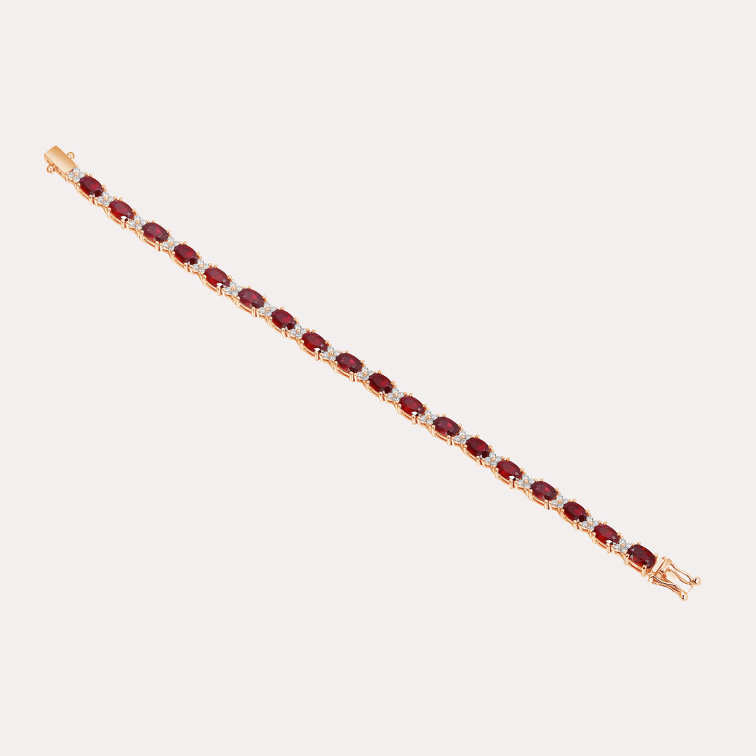 Oval Ruby & Round Brilliant Cut Tennis Bracelet In 18K Gold - The Jewelyst. - Oval Ruby & Round Brilliant Cut Tennis Bracelet In 18K Gold