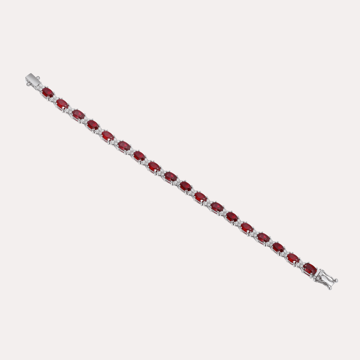 Oval Ruby & Round Brilliant Cut Tennis Bracelet In 18K Gold - The Jewelyst. - Oval Ruby & Round Brilliant Cut Tennis Bracelet In 18K Gold