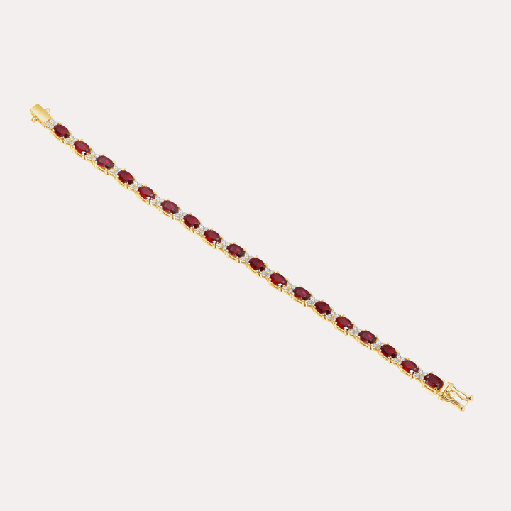Oval Ruby & Round Brilliant Cut Tennis Bracelet In 18K Gold - The Jewelyst. - Oval Ruby & Round Brilliant Cut Tennis Bracelet In 18K Gold