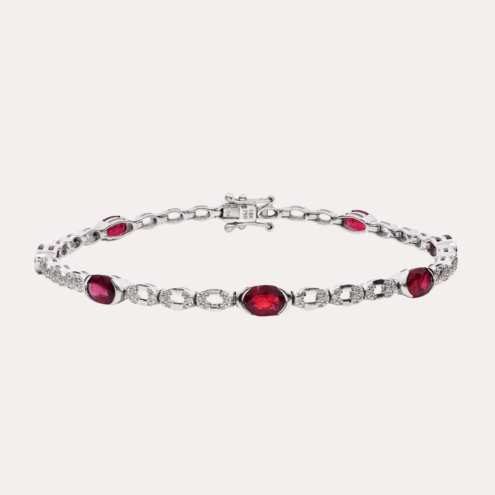 Oval Ruby Tennis Rubover Set Bracelet In 18K Gold - The Jewelyst. - Oval Ruby Tennis Rubover Set Bracelet In 18K Gold
