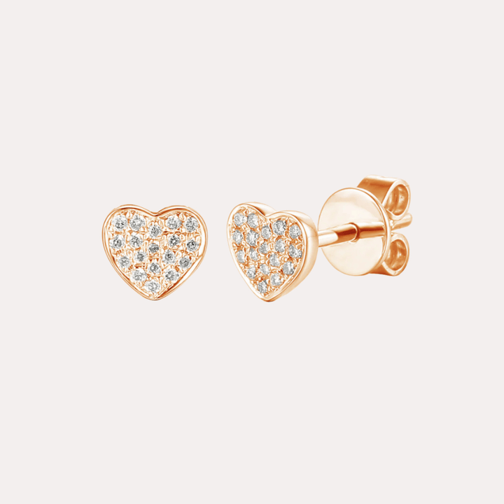 Pavé Heart Shape Stud Earrings In 18K Gold - The Jewelyst. - Pavé Heart Shape Stud Earrings In 18K Gold