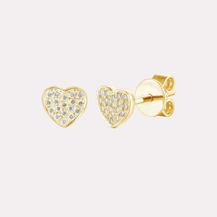 Pavé Heart Shape Stud Earrings In 18K Gold - The Jewelyst. - Pavé Heart Shape Stud Earrings In 18K Gold