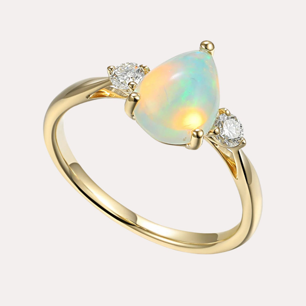 Pear Opal & Round Brilliant Cut Diamond 3 Stone Ring - The Jewelyst. - Pear Opal & Round Brilliant Cut Diamond 3 Stone Ring
