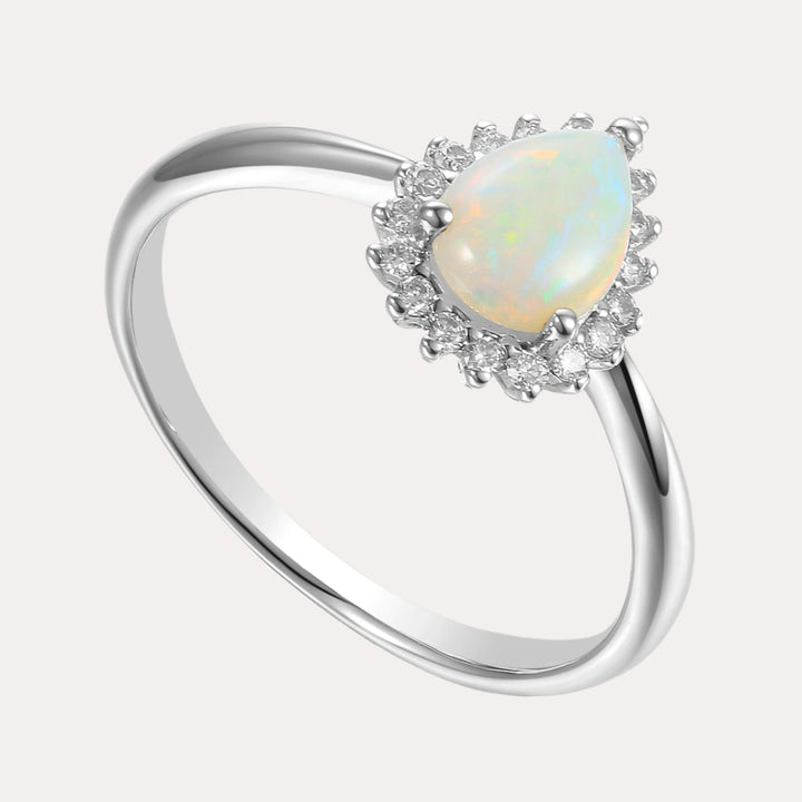 Pear Opal & Round Brilliant Cut Diamond Cluster Ring - The Jewelyst. - Pear Opal & Round Brilliant Cut Diamond Cluster Ring