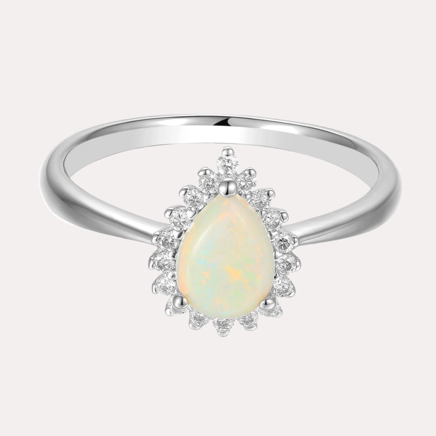 Pear Opal & Round Brilliant Cut Diamond Cluster Ring - The Jewelyst. - Pear Opal & Round Brilliant Cut Diamond Cluster Ring