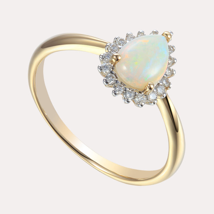 Pear Opal & Round Brilliant Cut Diamond Cluster Ring - The Jewelyst. - Pear Opal & Round Brilliant Cut Diamond Cluster Ring