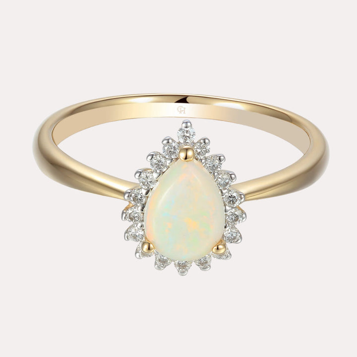 Pear Opal & Round Brilliant Cut Diamond Cluster Ring - The Jewelyst. - Pear Opal & Round Brilliant Cut Diamond Cluster Ring