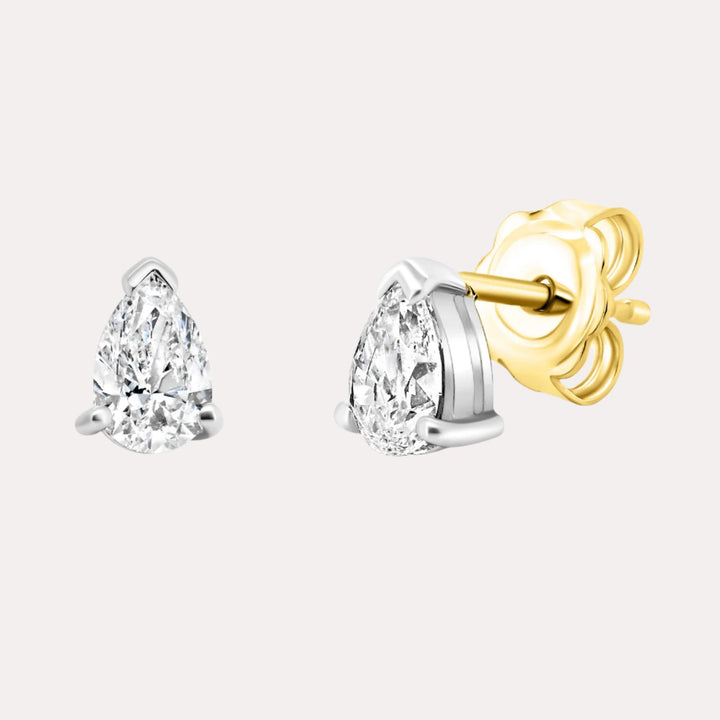Pear Shape Diamond Stud Earrings In 18K Gold - The Jewelyst. - Pear Shape Diamond Stud Earrings In 18K Gold