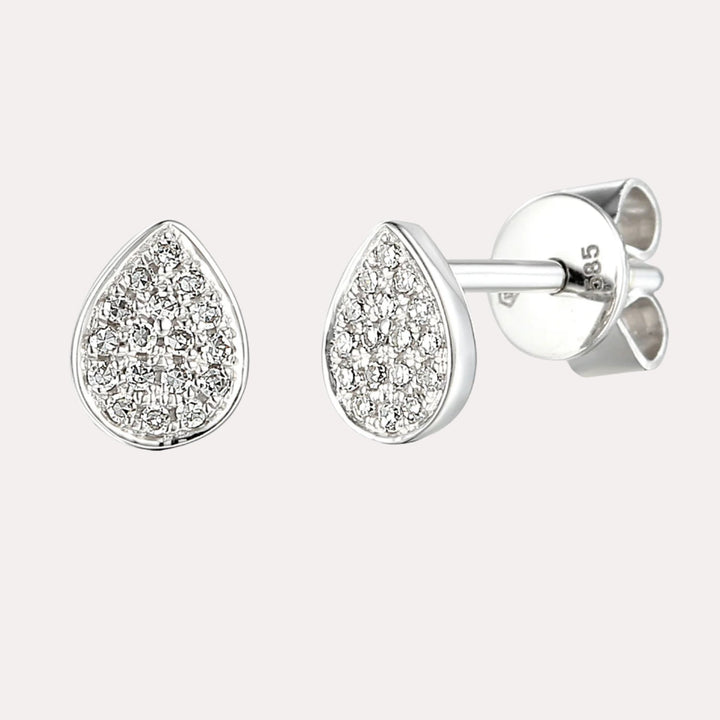 Pear Shape Pavé Diamond Stud Earrings In 18K Gold - The Jewelyst. - Pear Shape Pavé Diamond Stud Earrings In 18K Gold