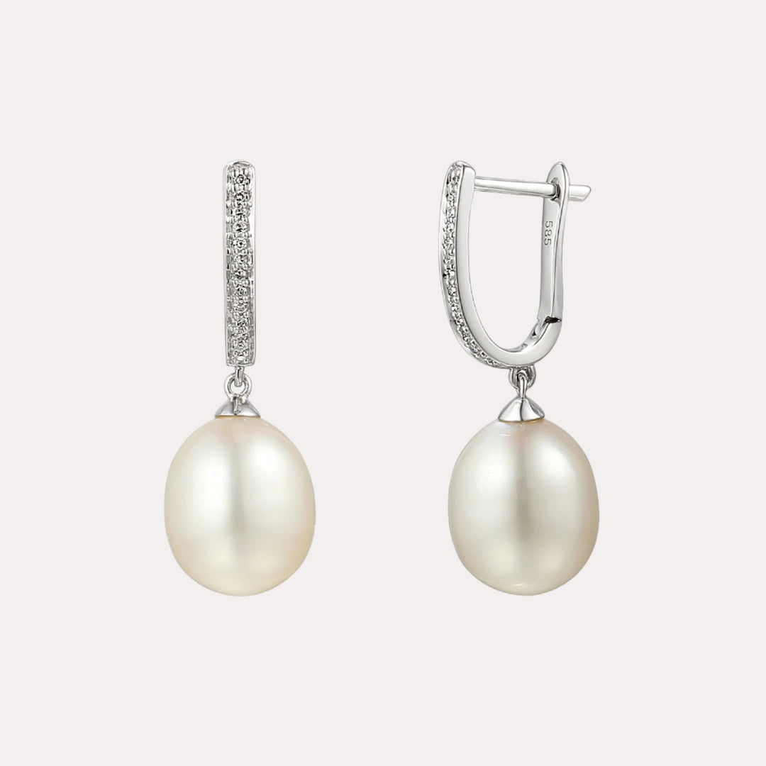 Pearl Drop & Pavé Set Diamond Hoop Earrings In 18K Gold - The Jewelyst. - Pearl Drop & Pavé Set Diamond Hoop Earrings In 18K Gold