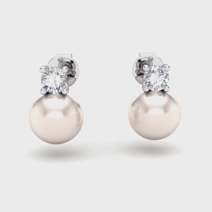 Round Pearl & Diamond Drop Earrings In 18K Gold