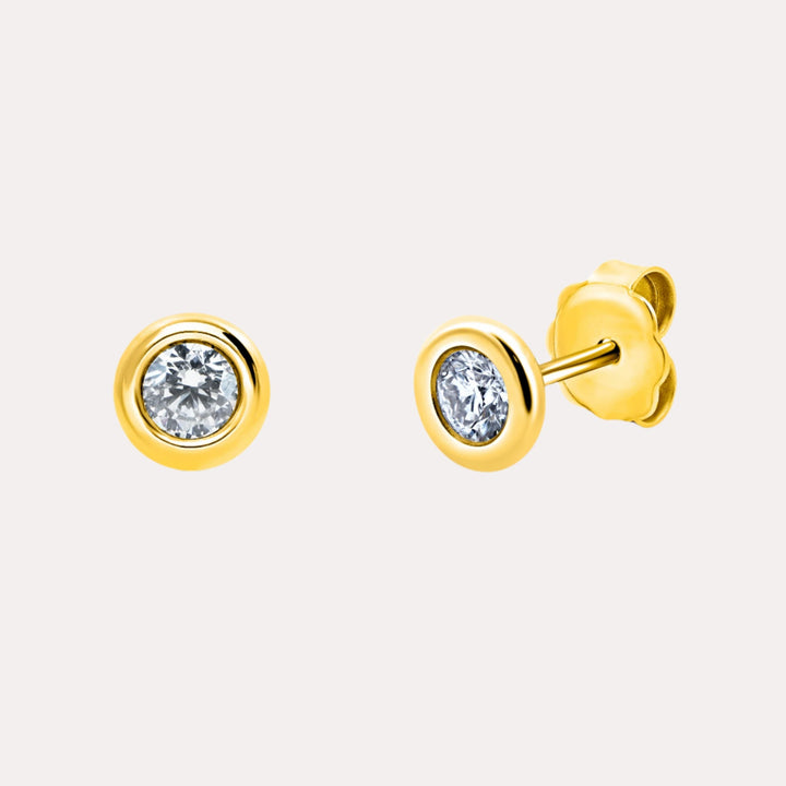 Rimset Round Brilliant Cut Rubover Stud Earrings - The Jewelyst. - Rimset Round Brilliant Cut Rubover Stud Earrings