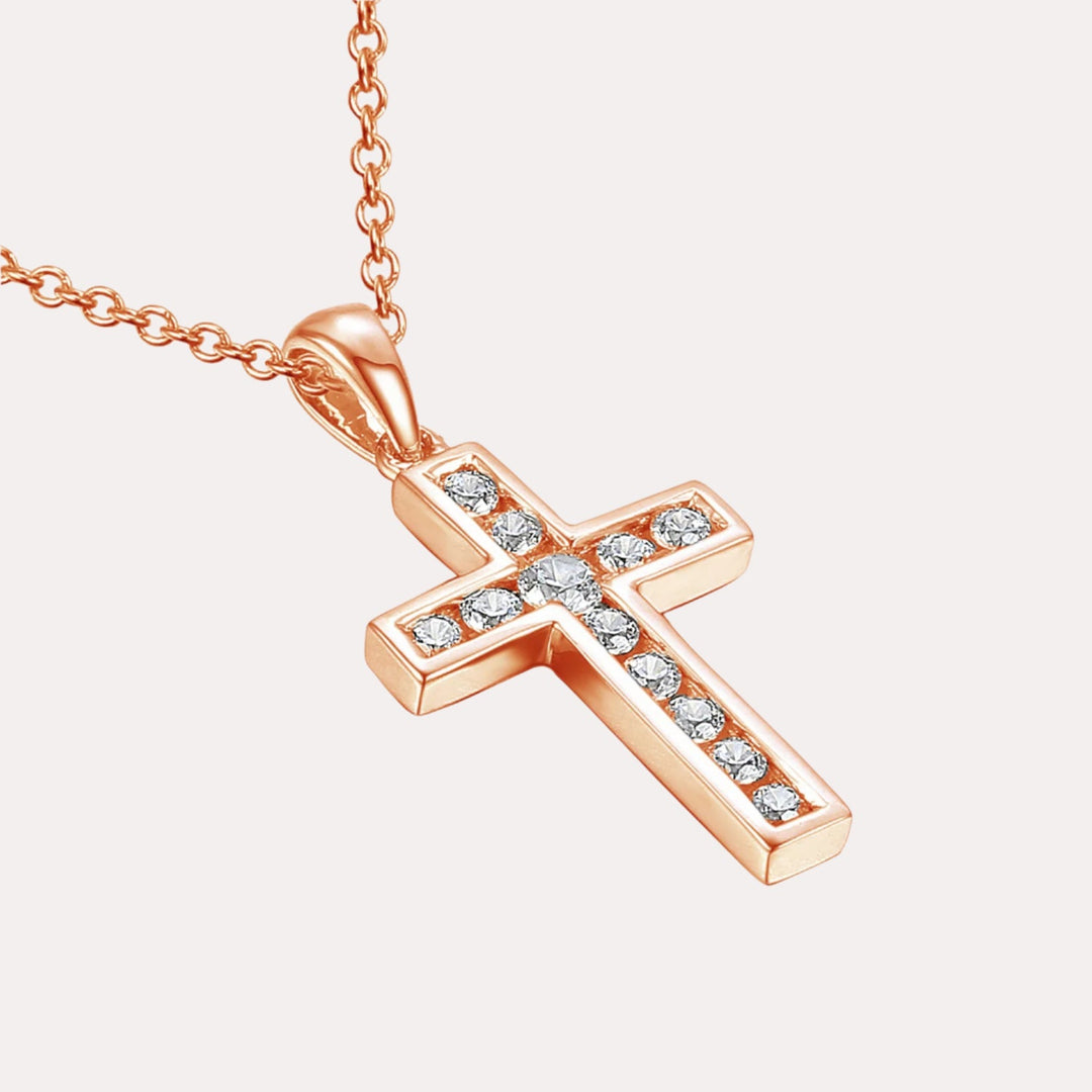Round Brilliant Channel Set Diamond Cross Pendant Necklace In 18K Gold - The Jewelyst. - Round Brilliant Channel Set Diamond Cross Pendant Necklace In 18K Gold
