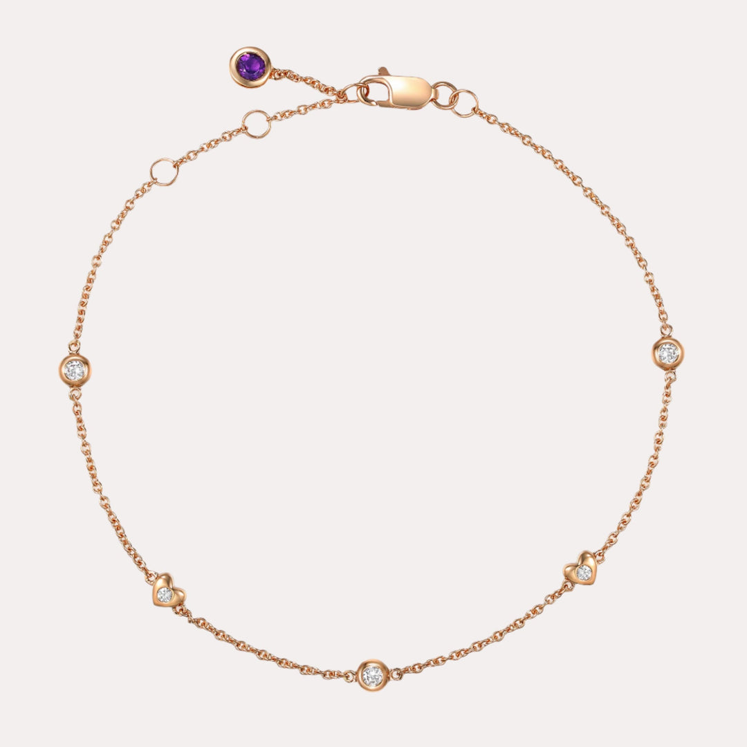Round Brilliant Cut & Amethyst Rubover Bracelet In 18K Gold - The Jewelyst. - Round Brilliant Cut & Amethyst Rubover Bracelet In 18K Gold