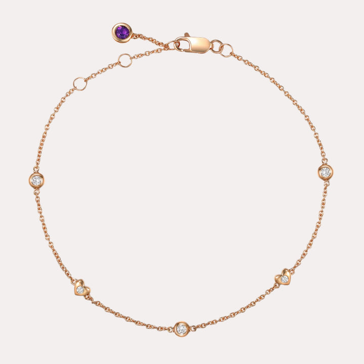 Round Brilliant Cut & Amethyst Rubover Bracelet In 18K Gold - The Jewelyst. - Round Brilliant Cut & Amethyst Rubover Bracelet In 18K Gold