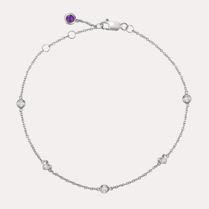 Round Brilliant Cut & Amethyst Rubover Bracelet In 18K Gold - The Jewelyst. - Round Brilliant Cut & Amethyst Rubover Bracelet In 18K Gold