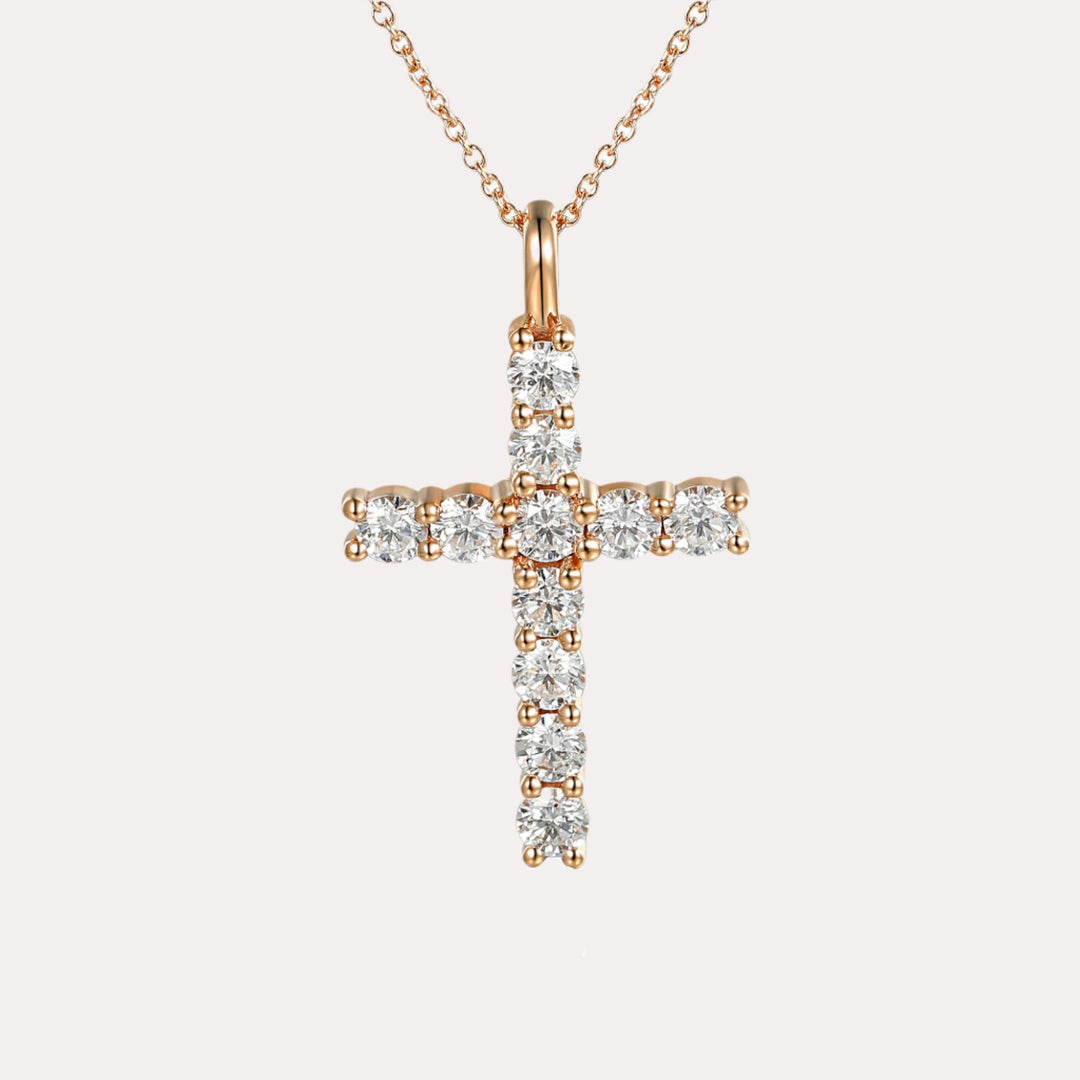 Round Brilliant Cut Diamond Cross Pendant Necklace In 18K Gold - The Jewelyst. - Round Brilliant Cut Diamond Cross Pendant Necklace In 18K Gold