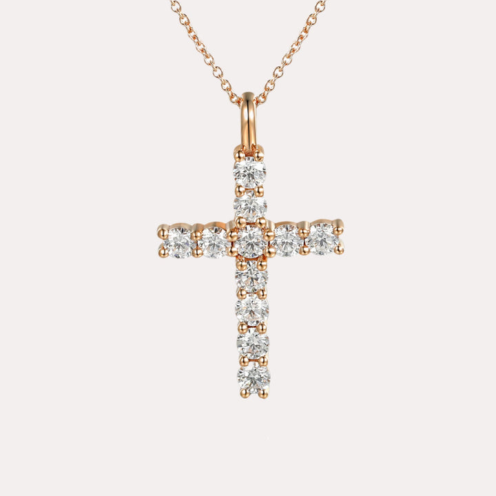 Round Brilliant Cut Diamond Cross Pendant Necklace In 18K Gold - The Jewelyst. - Round Brilliant Cut Diamond Cross Pendant Necklace In 18K Gold