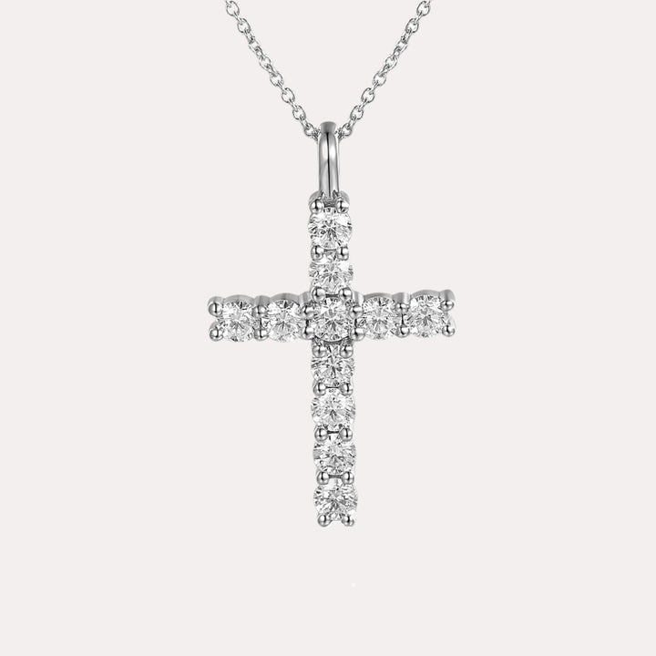 Round Brilliant Cut Diamond Cross Pendant Necklace In 18K Gold - The Jewelyst. - Round Brilliant Cut Diamond Cross Pendant Necklace In 18K Gold