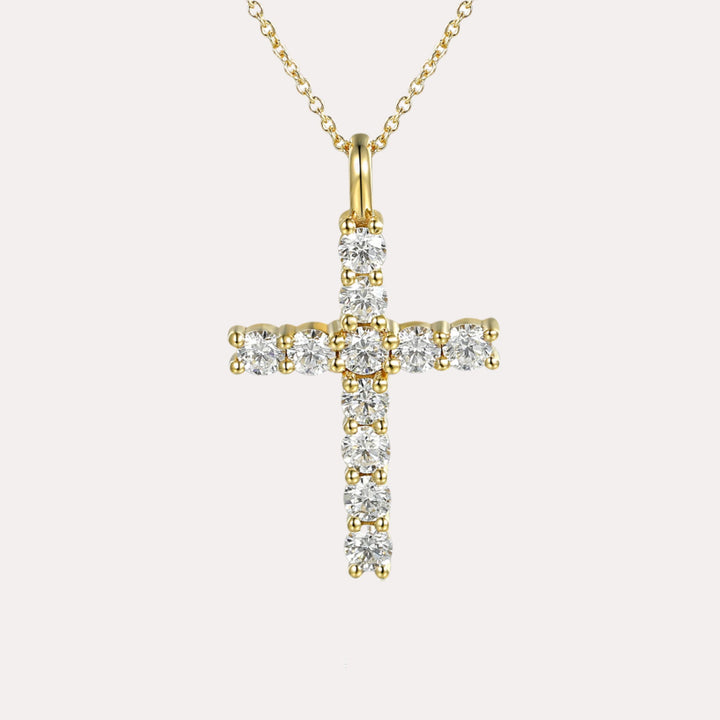 Round Brilliant Cut Diamond Cross Pendant Necklace In 18K Gold - The Jewelyst. - Round Brilliant Cut Diamond Cross Pendant Necklace In 18K Gold