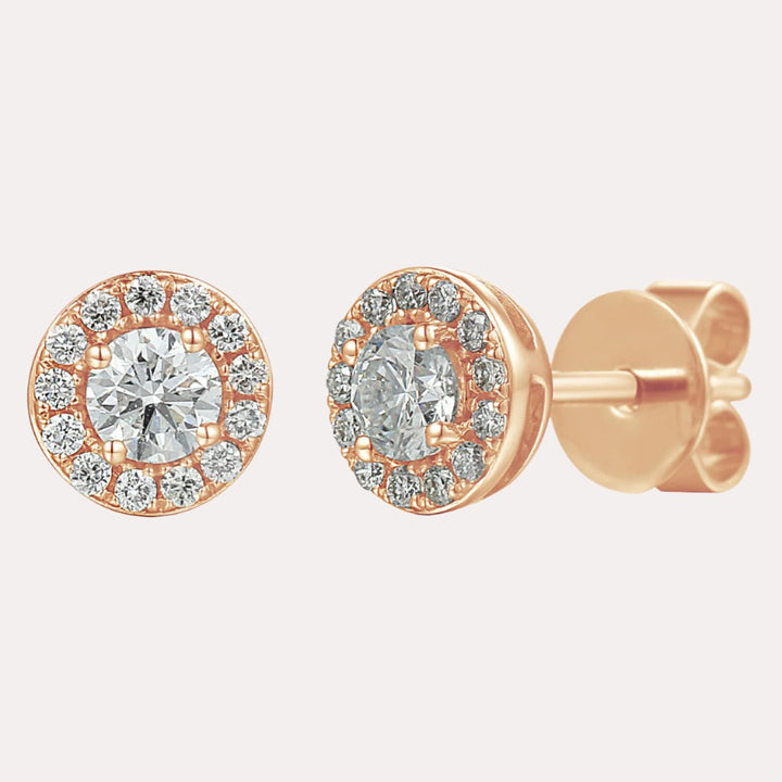 Round Brilliant Diamond Halo Stud Earrings In 18K Gold - The Jewelyst. - Round Brilliant Diamond Halo Stud Earrings In 18K Gold
