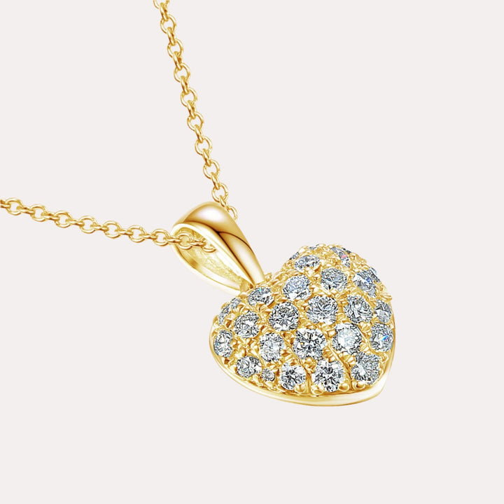 Round Brilliant Diamond Pave Heart Shape Pendant Necklace In 18K Gold - The Jewelyst. - Round Brilliant Diamond Pave Heart Shape Pendant Necklace In 18K Gold