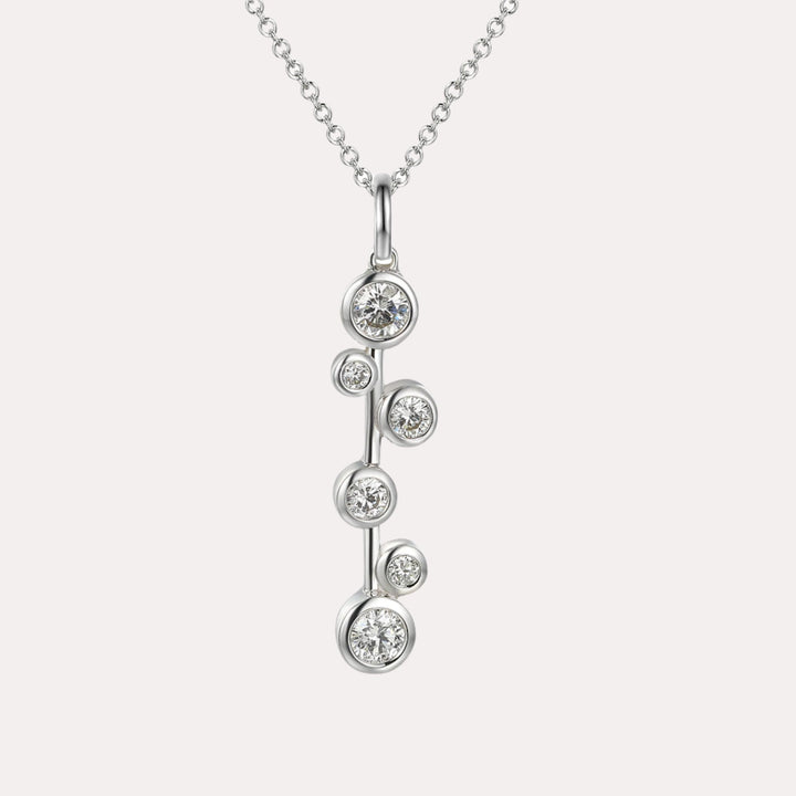 Round Diamond Bubble Stem Drop Pendant Necklace In 18K Gold - The Jewelyst. - Round Diamond Bubble Stem Drop Pendant Necklace In 18K Gold