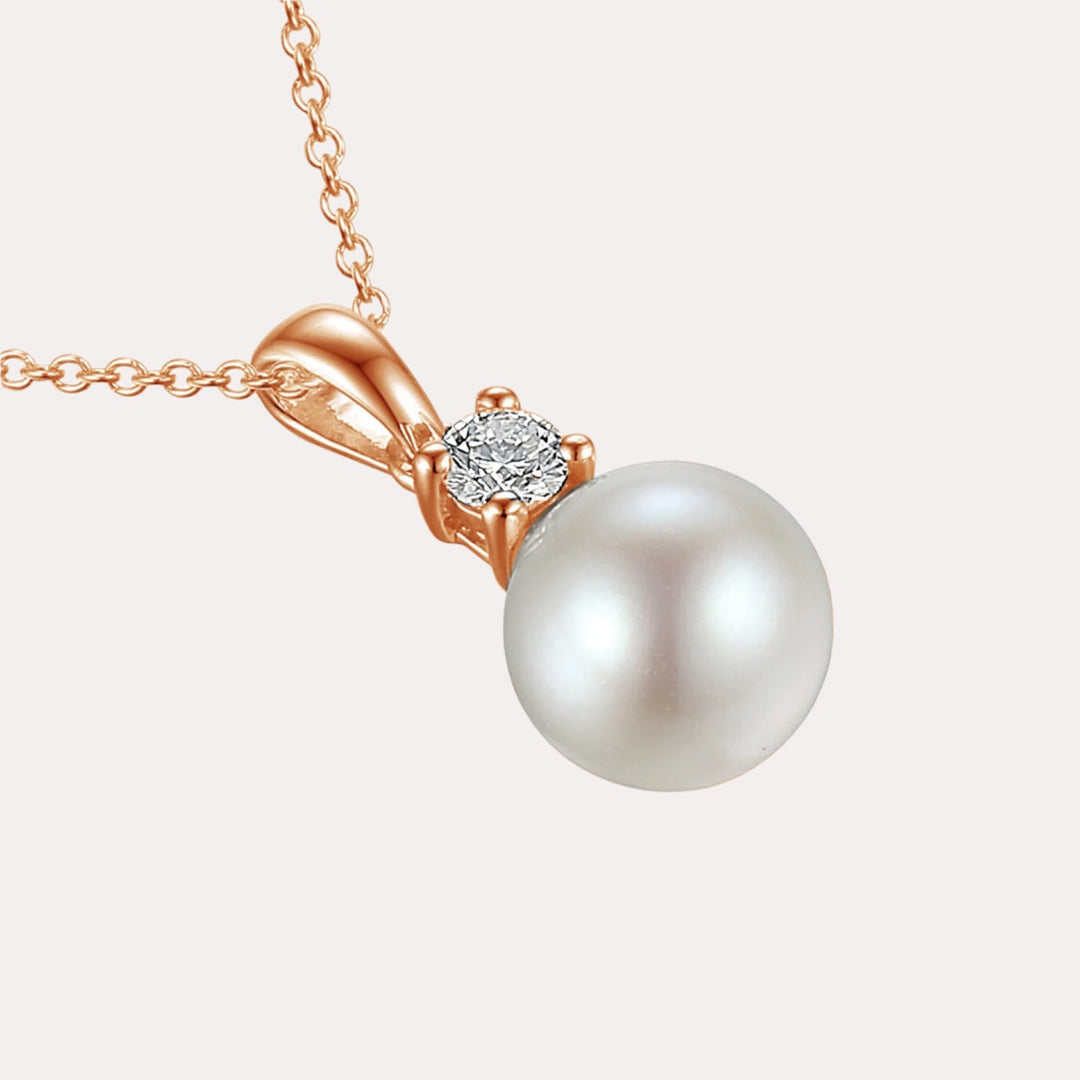 Round Pearl & Diamond Drop Pendant Necklace In 18K Gold - The Jewelyst. - Round Pearl & Diamond Drop Pendant Necklace In 18K Gold
