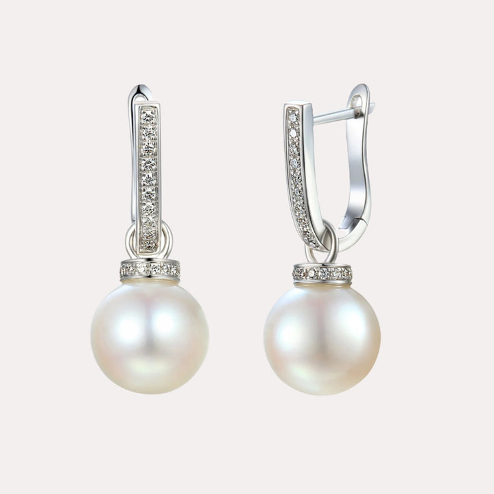 Round Pearl & Pavé Diamond Drop Earrings In 18K Gold - The Jewelyst. - Round Pearl & Pavé Diamond Drop Earrings In 18K Gold
