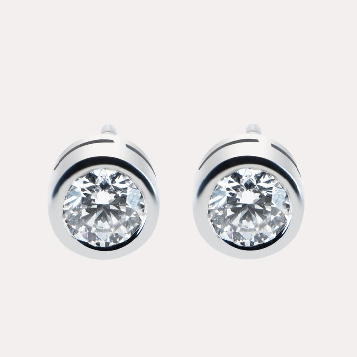 Rubover Round Brilliant Cut Diamond Stud Earrings - The Jewelyst. - Rubover Round Brilliant Cut Diamond Stud Earrings