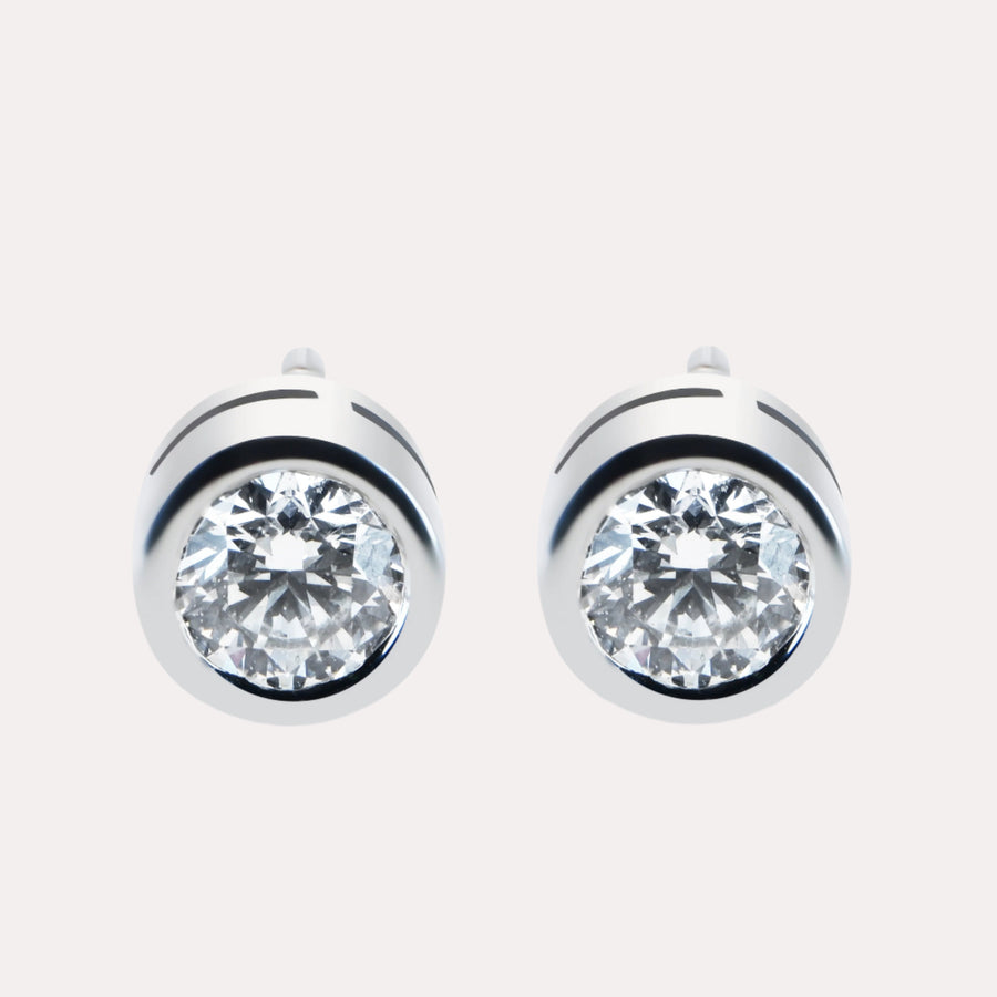 Rubover Round Brilliant Cut Diamond Stud Earrings - The Jewelyst. - Rubover Round Brilliant Cut Diamond Stud Earrings