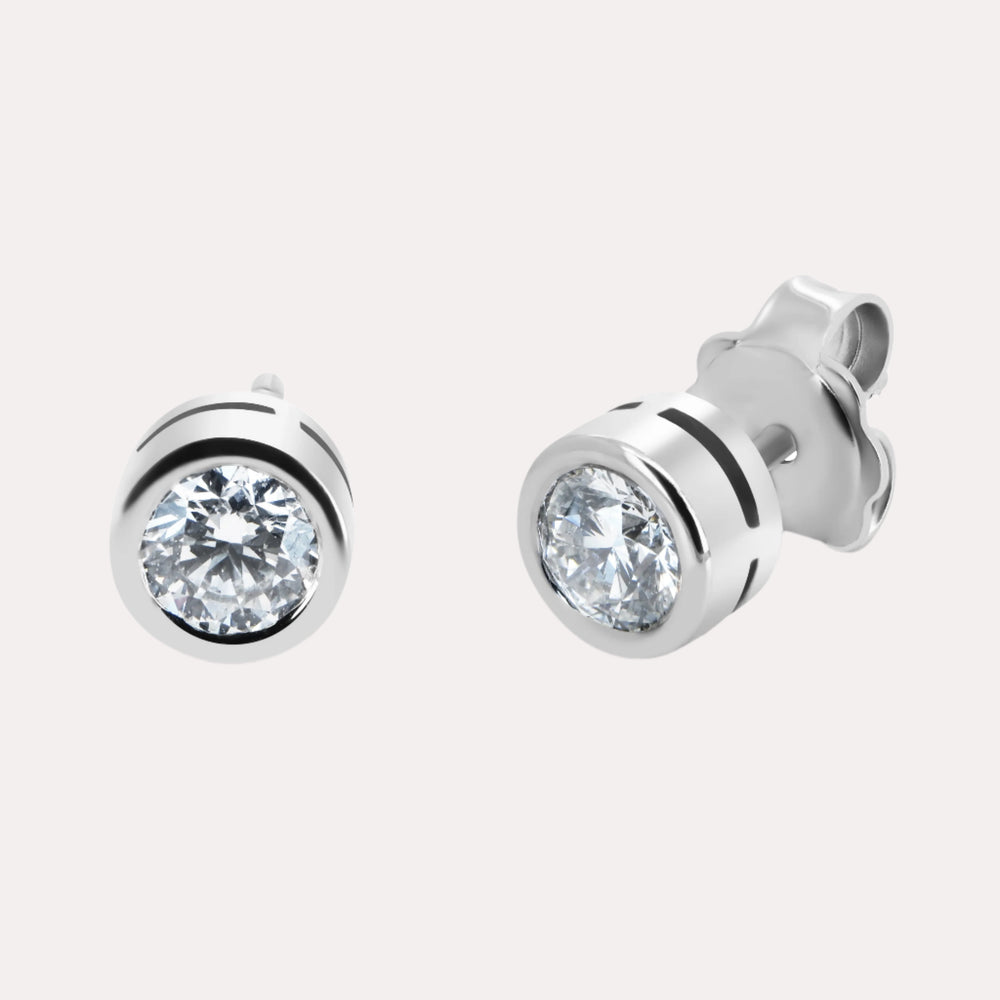 Rubover Round Brilliant Cut Diamond Stud Earrings - The Jewelyst. - Rubover Round Brilliant Cut Diamond Stud Earrings