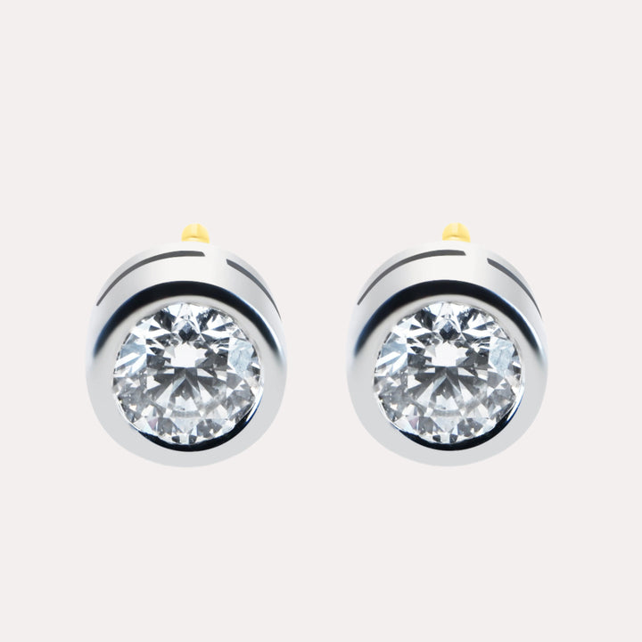 Rubover Round Brilliant Cut Diamond Stud Earrings - The Jewelyst. - Rubover Round Brilliant Cut Diamond Stud Earrings