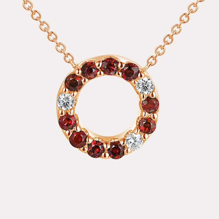 Ruby & Diamond Circle Necklace In 18K Gold - The Jewelyst. - Ruby & Diamond Circle Necklace In 18K Gold