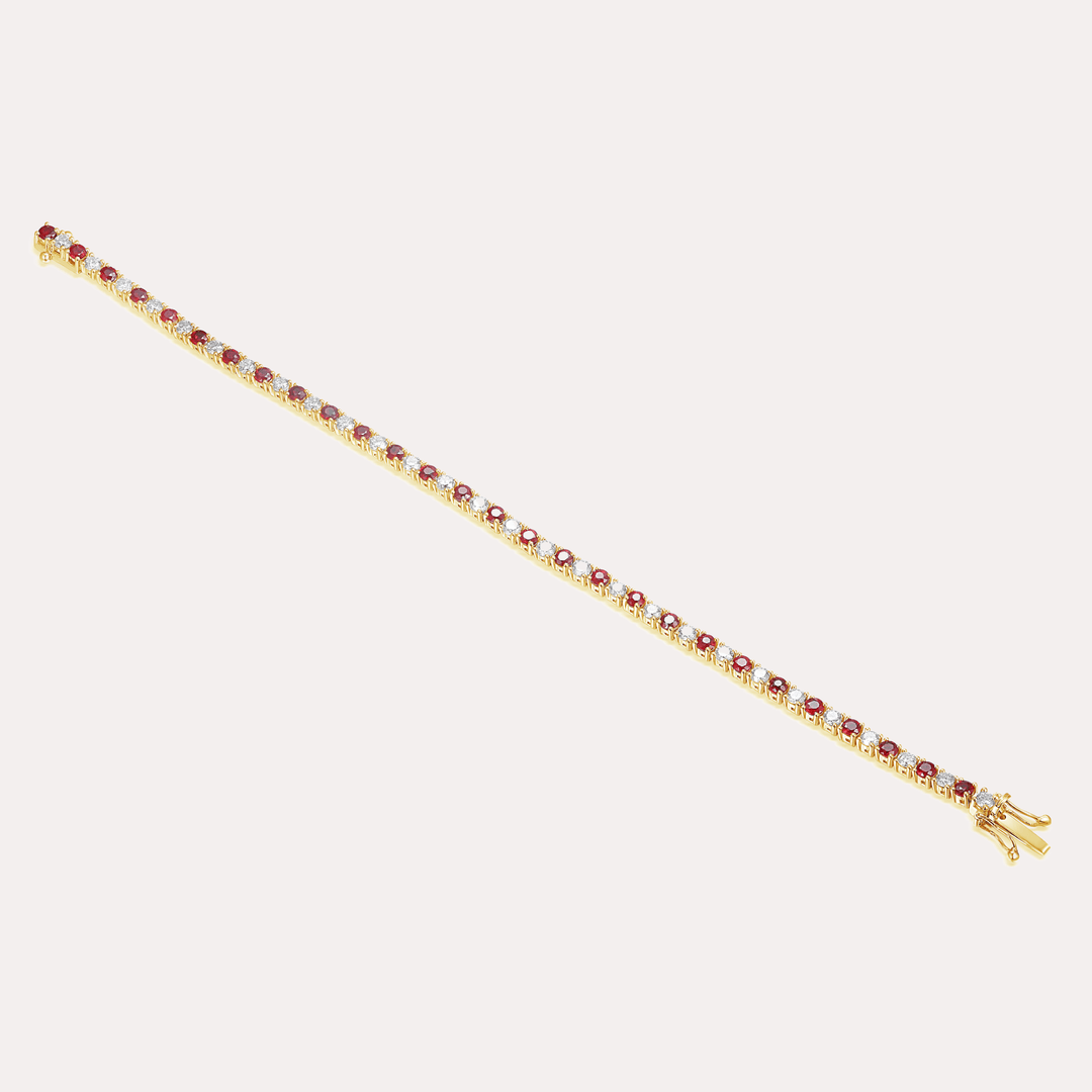 Ruby & Diamond Tennis Bracelet In 18K Gold - The Jewelyst. - Ruby & Diamond Tennis Bracelet In 18K Gold