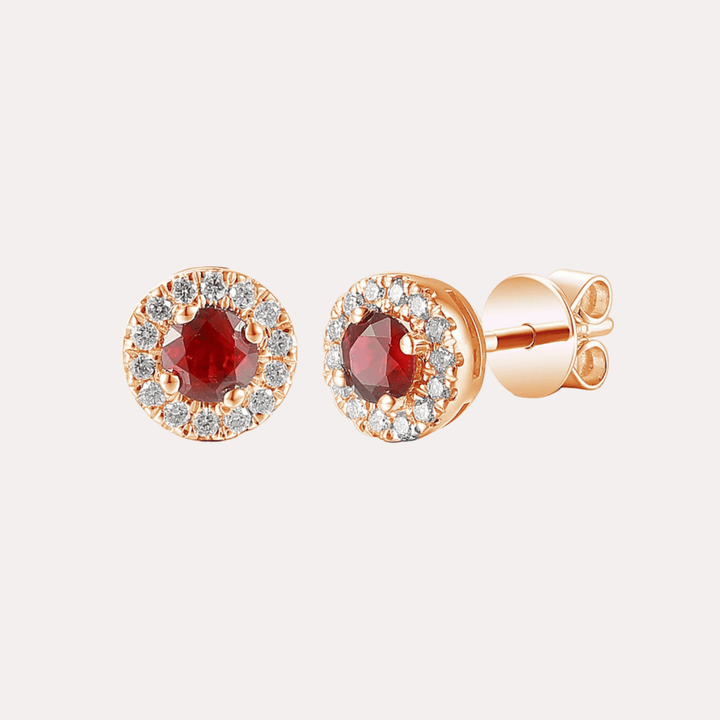 Ruby Halo Earrings In 18K Gold - The Jewelyst. - Ruby Halo Earrings In 18K Gold