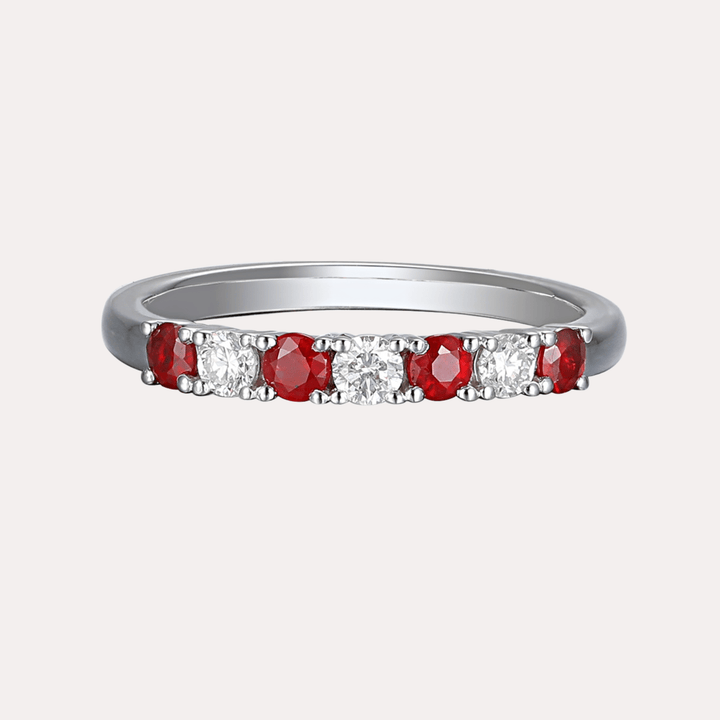 Ruby & Round Brilliant Cut 7 Stone Eternity Ring - The Jewelyst. - Ruby & Round Brilliant Cut 7 Stone Eternity Ring