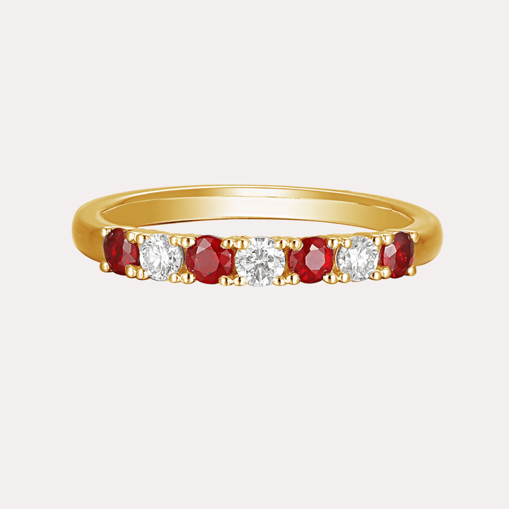 Ruby & Round Brilliant Cut 7 Stone Eternity Ring - The Jewelyst. - Ruby & Round Brilliant Cut 7 Stone Eternity Ring