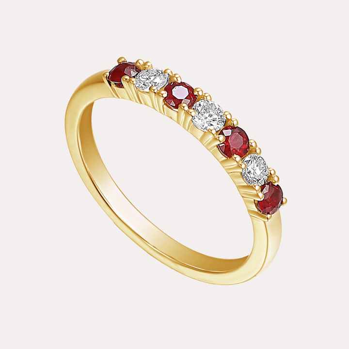 Ruby & Round Brilliant Cut 7 Stone Eternity Ring - The Jewelyst. - Ruby & Round Brilliant Cut 7 Stone Eternity Ring