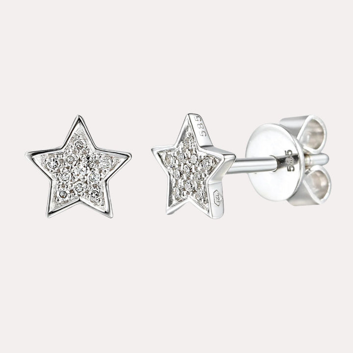 Star Shape Pavé Diamond Stud Earrings In 18K Gold - The Jewelyst. - Star Shape Pavé Diamond Stud Earrings In 18K Gold