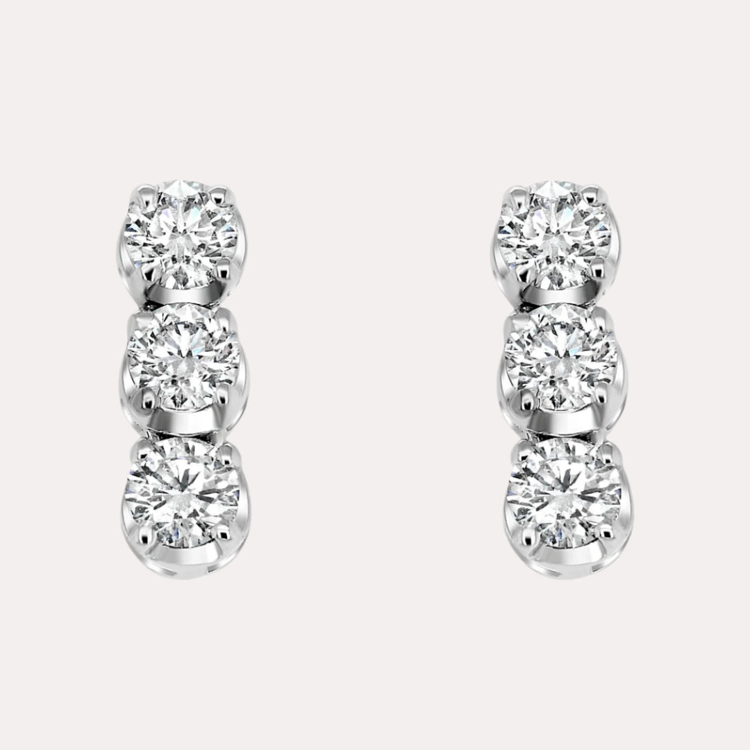 3 Stone Diamond Drop Earrings In 18K Gold - The Jewelyst. - 3 Stone Diamond Drop Earrings In 18K Gold