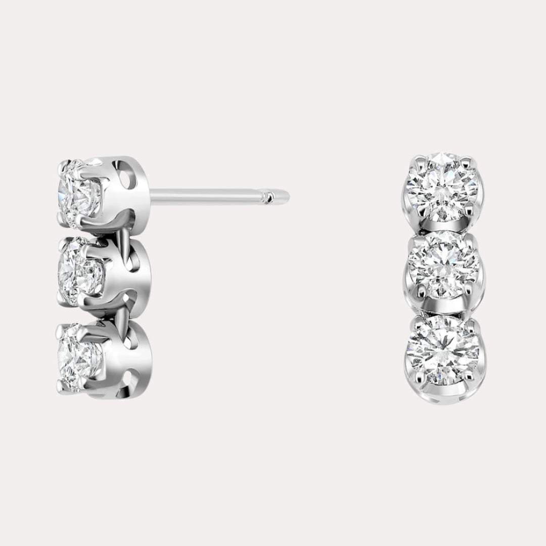 3 Stone Diamond Drop Earrings In 18K Gold - The Jewelyst. - 3 Stone Diamond Drop Earrings In 18K Gold