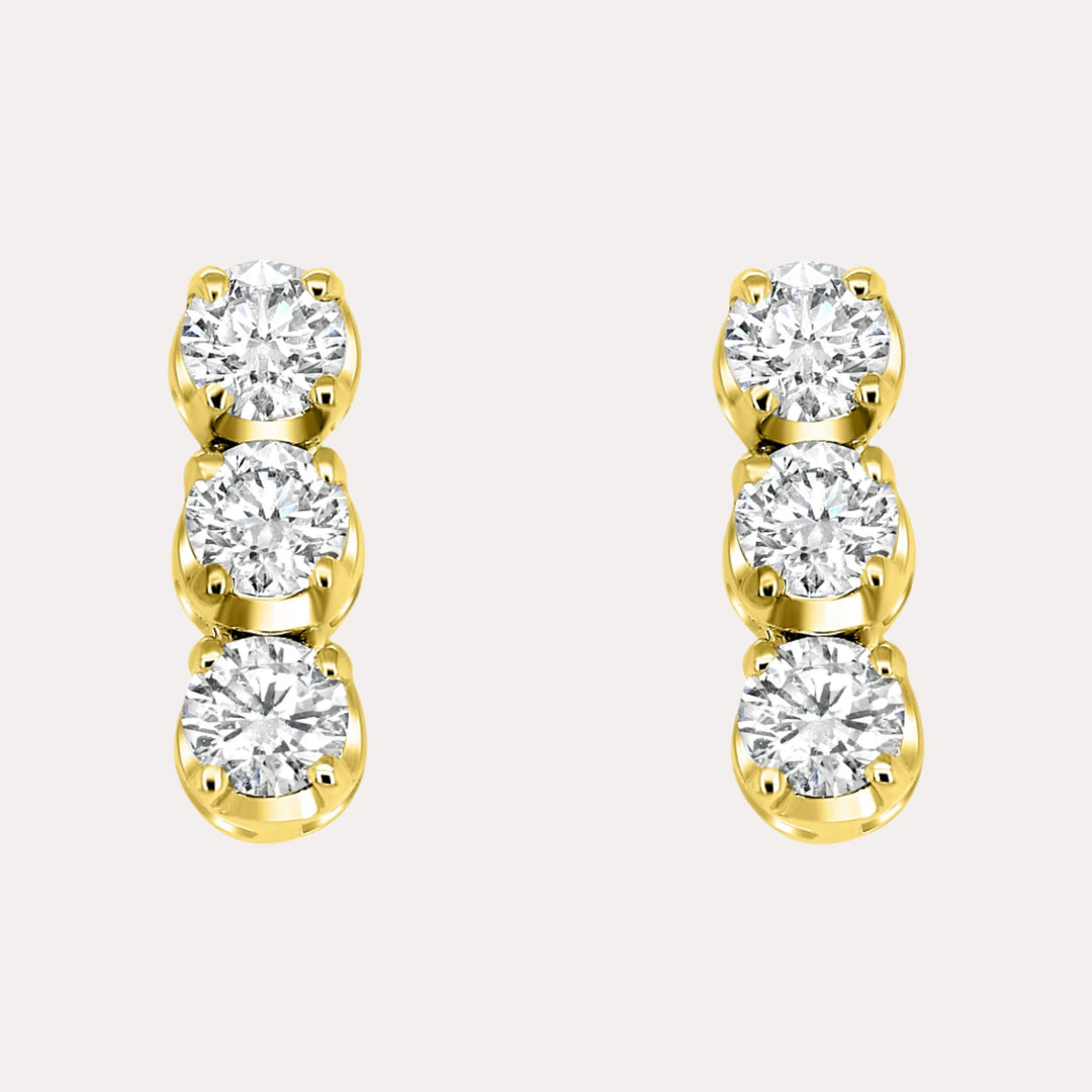 3 Stone Diamond Drop Earrings In 18K Gold - The Jewelyst. - 3 Stone Diamond Drop Earrings In 18K Gold