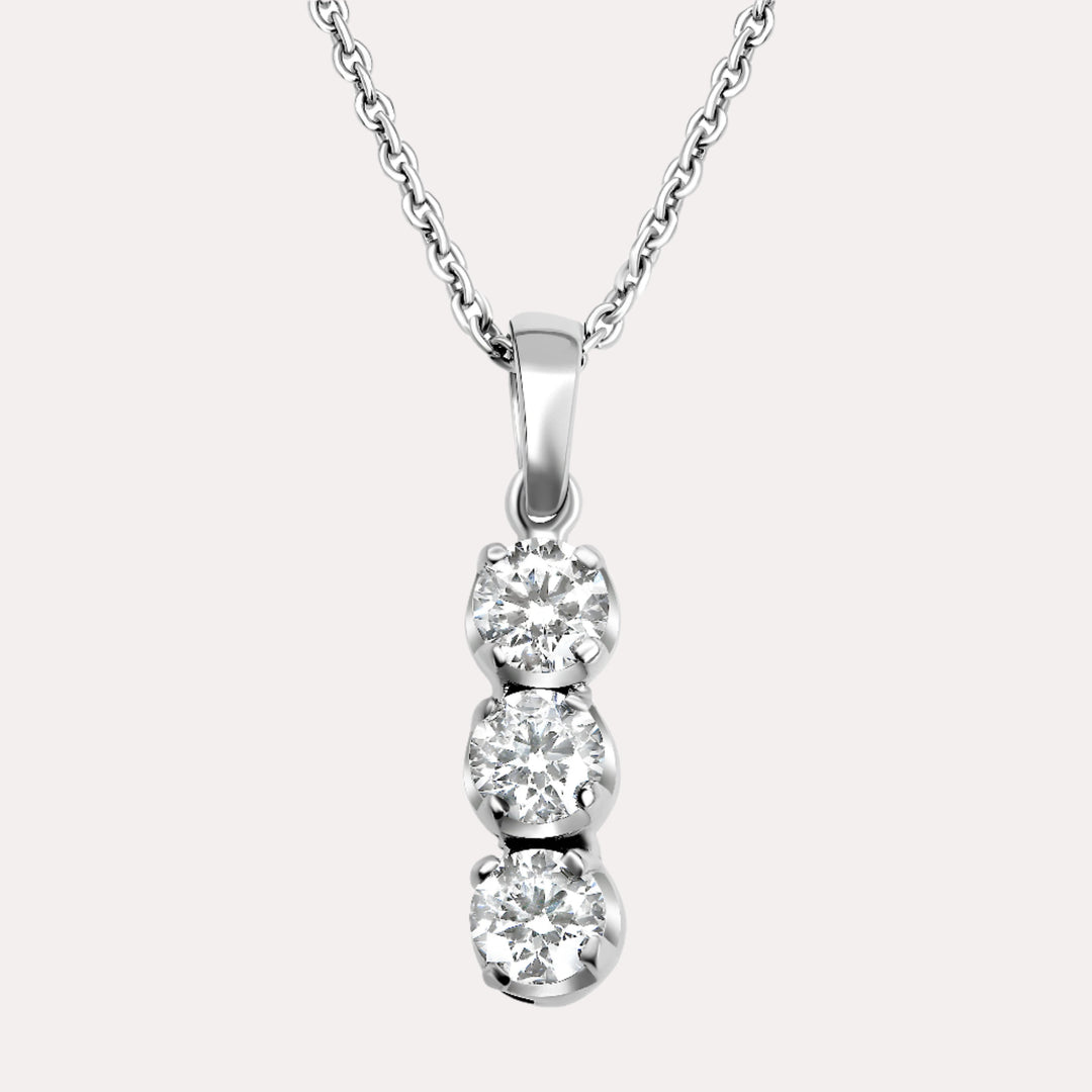 3 Stone Diamond Drop Pendant Necklace In 18K White Gold 