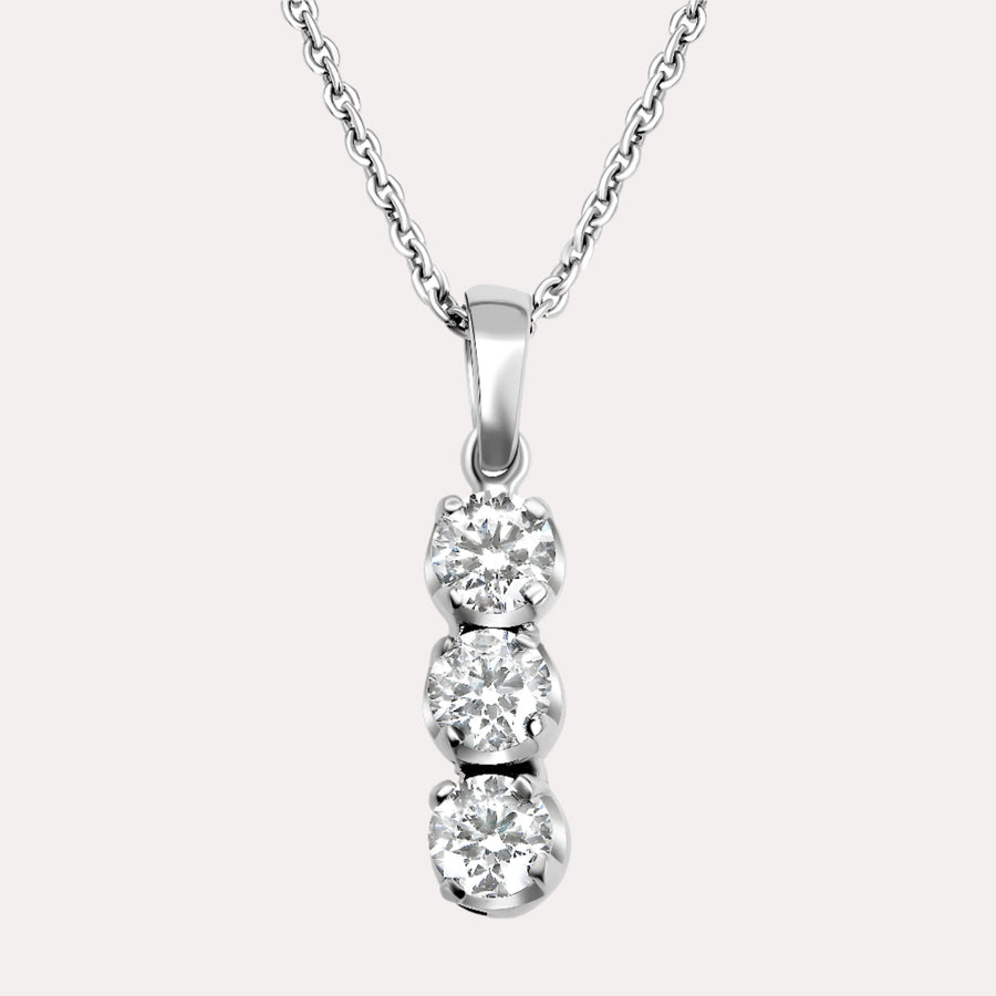 3 Stone Diamond Drop Pendant Necklace In 18K White Gold 