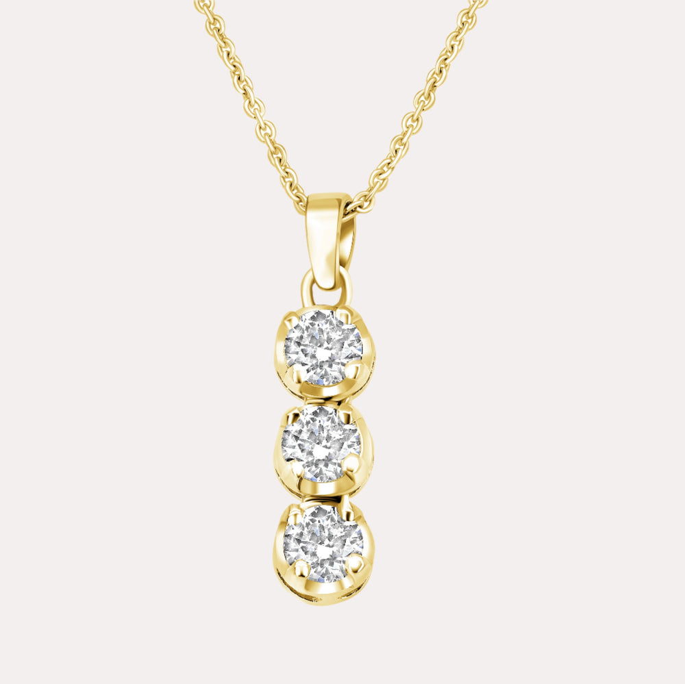 3 Stone Diamond Drop Pendant Necklace In 18K Yellow Gold