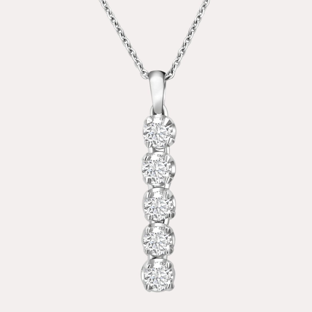 5 Stone Diamond Drop Pendant Necklace In 18K White Gold