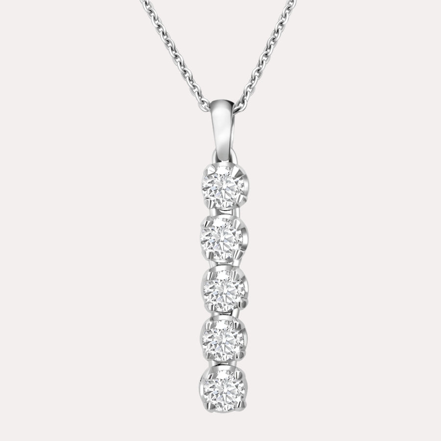 5 Stone Diamond Drop Pendant Necklace In 18K White Gold